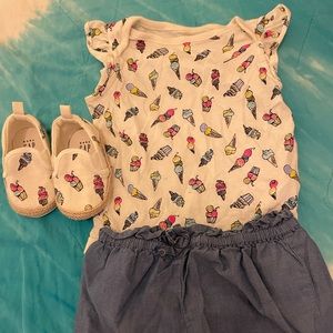 Baby girl ice cream onesie with matching espadrilles shoes